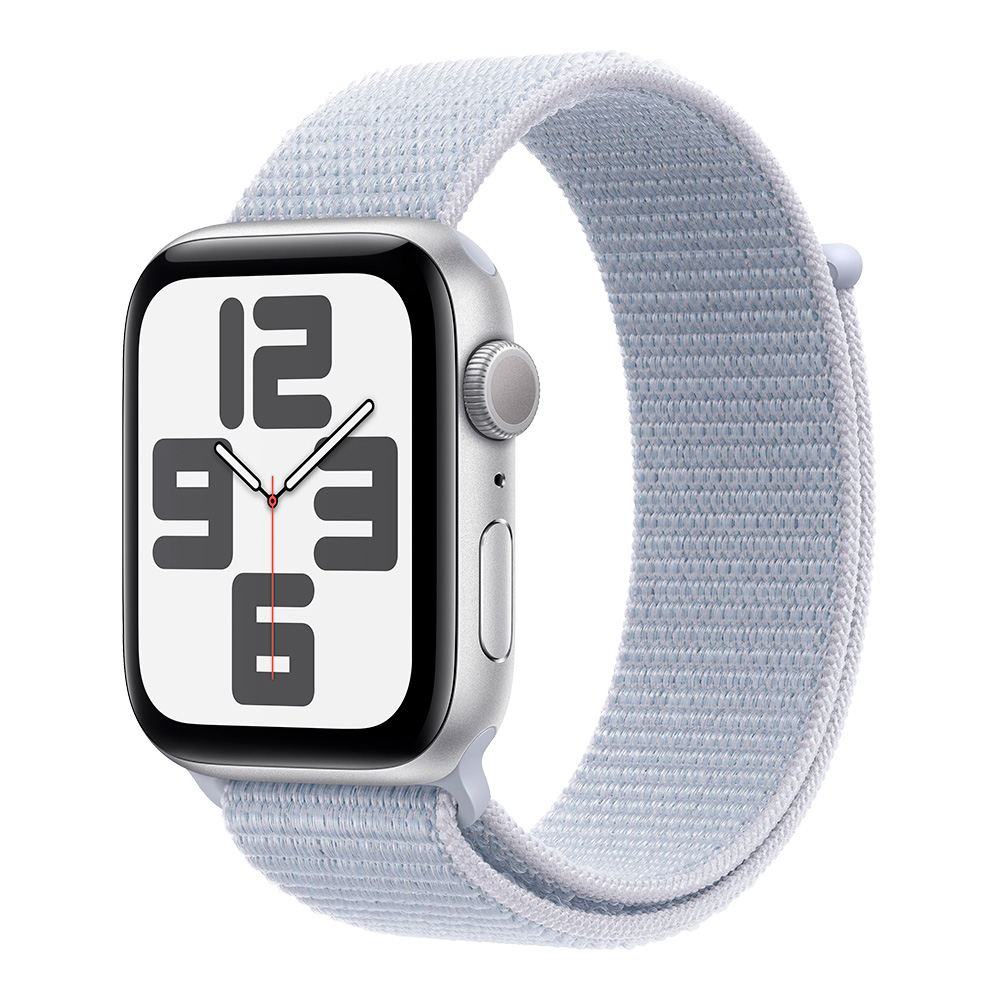 Apple Watch SE 2024 GPS 44mm Silver Aluminum Case with Blue Cloud Sport Loop