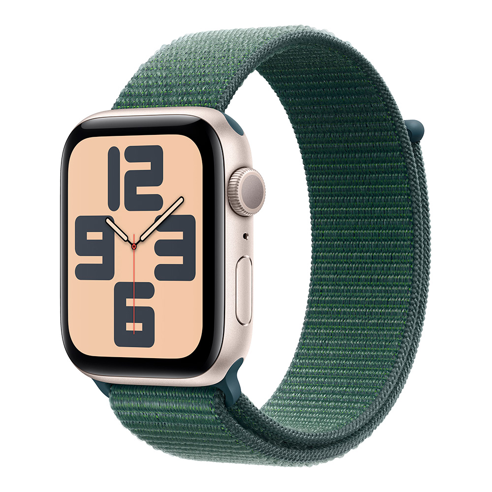 Apple Watch SE 2024 GPS 44mm Starlight Aluminum Case with Lake Green Sport Loop