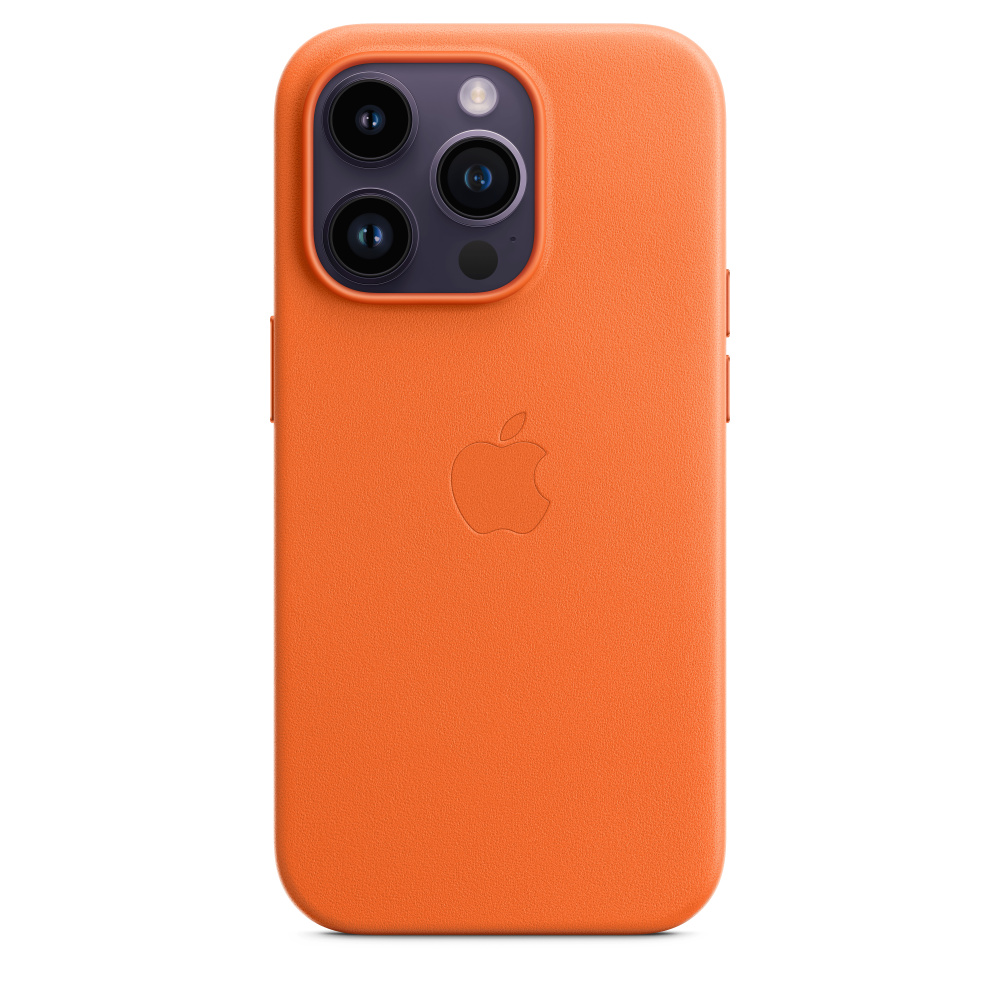 Кожаный чехол для iPhone 14 Pro Max Оранжевый