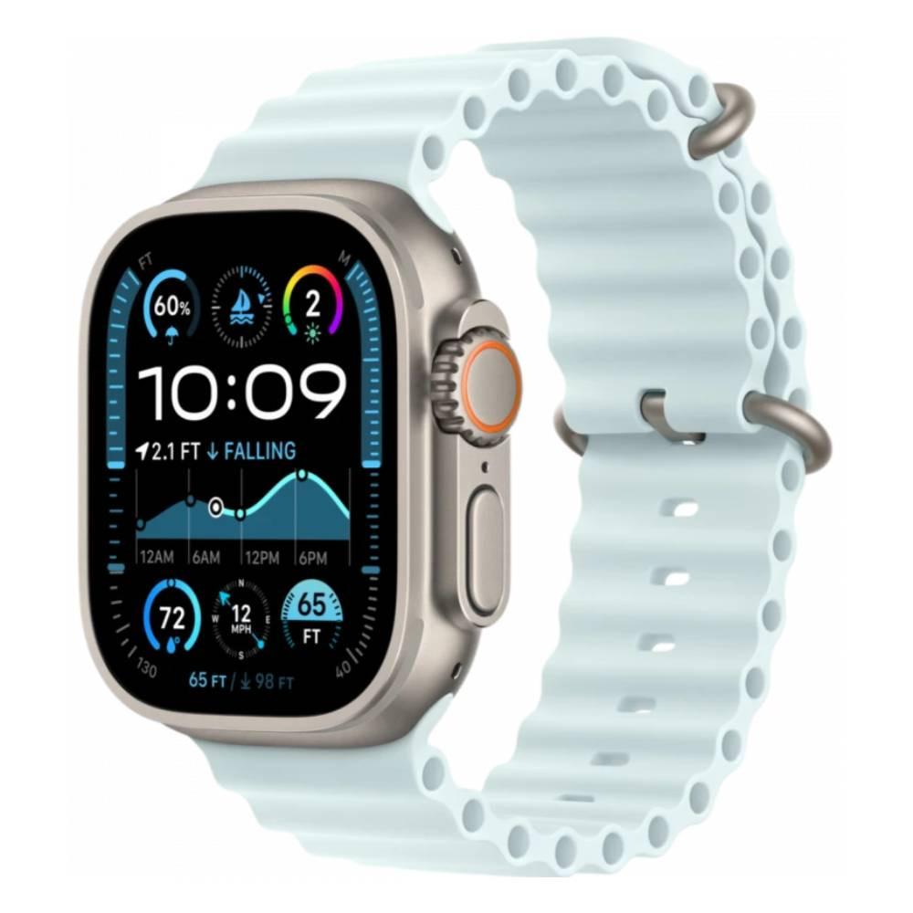 Apple Watch Ultra 2 Natural Titanium with Ocean Band Ice Blue