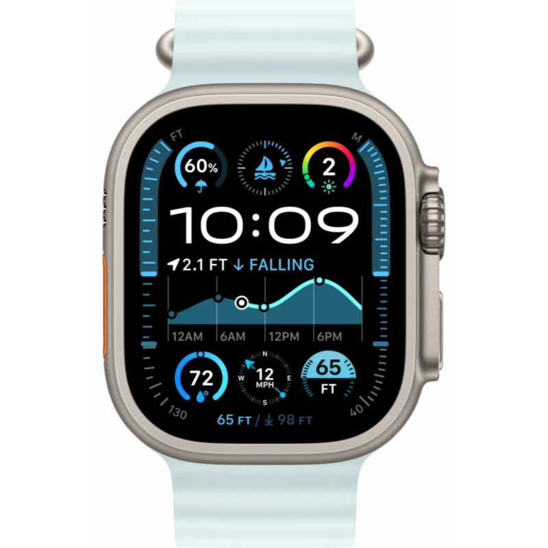 Apple Watch Ultra 2 Natural Titanium with Ocean Band Ice Blue