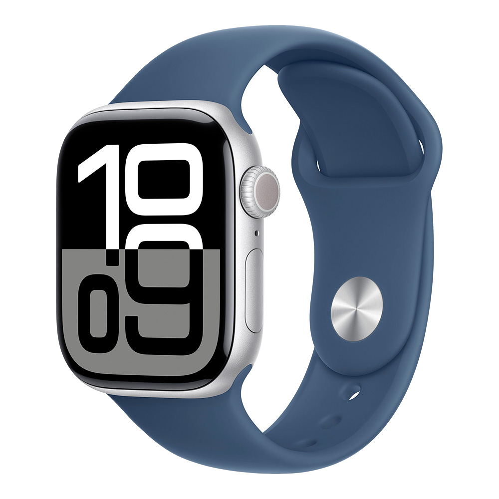 Apple Watch Series 10 GPS 42mm Silver Aluminum Case with Denim Sport Band S/M