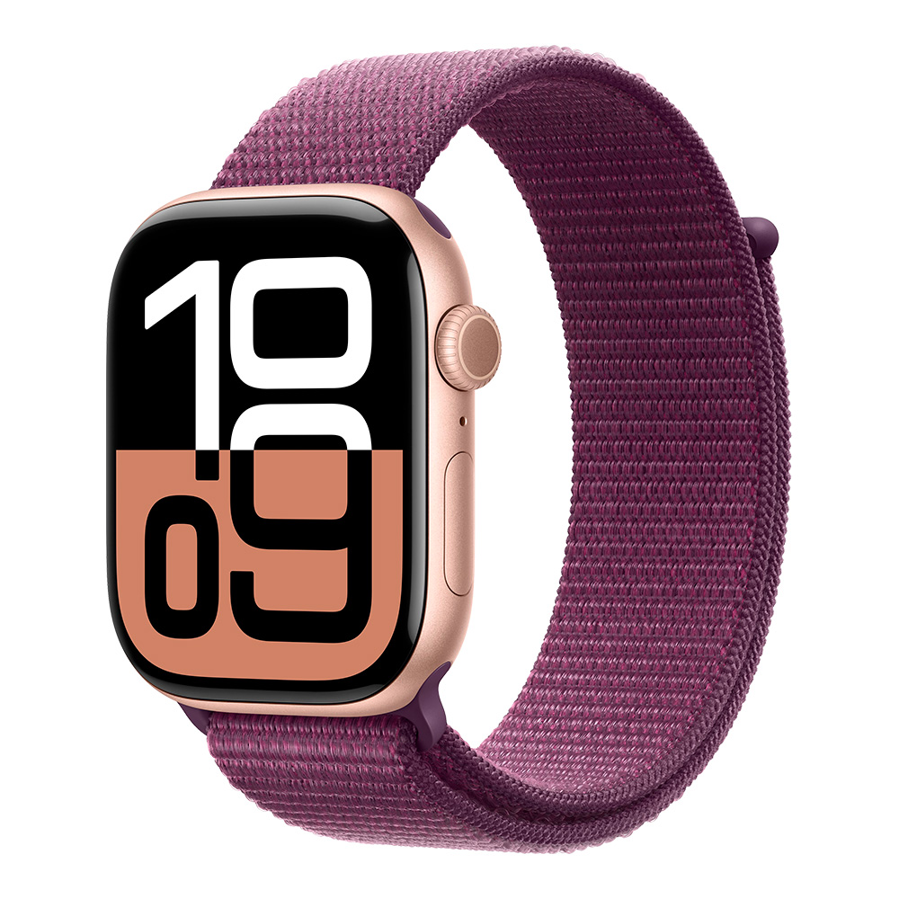 Apple Watch Series 10 GPS 46mm Rose Gold Aluminum Case with Plum Sport Loop