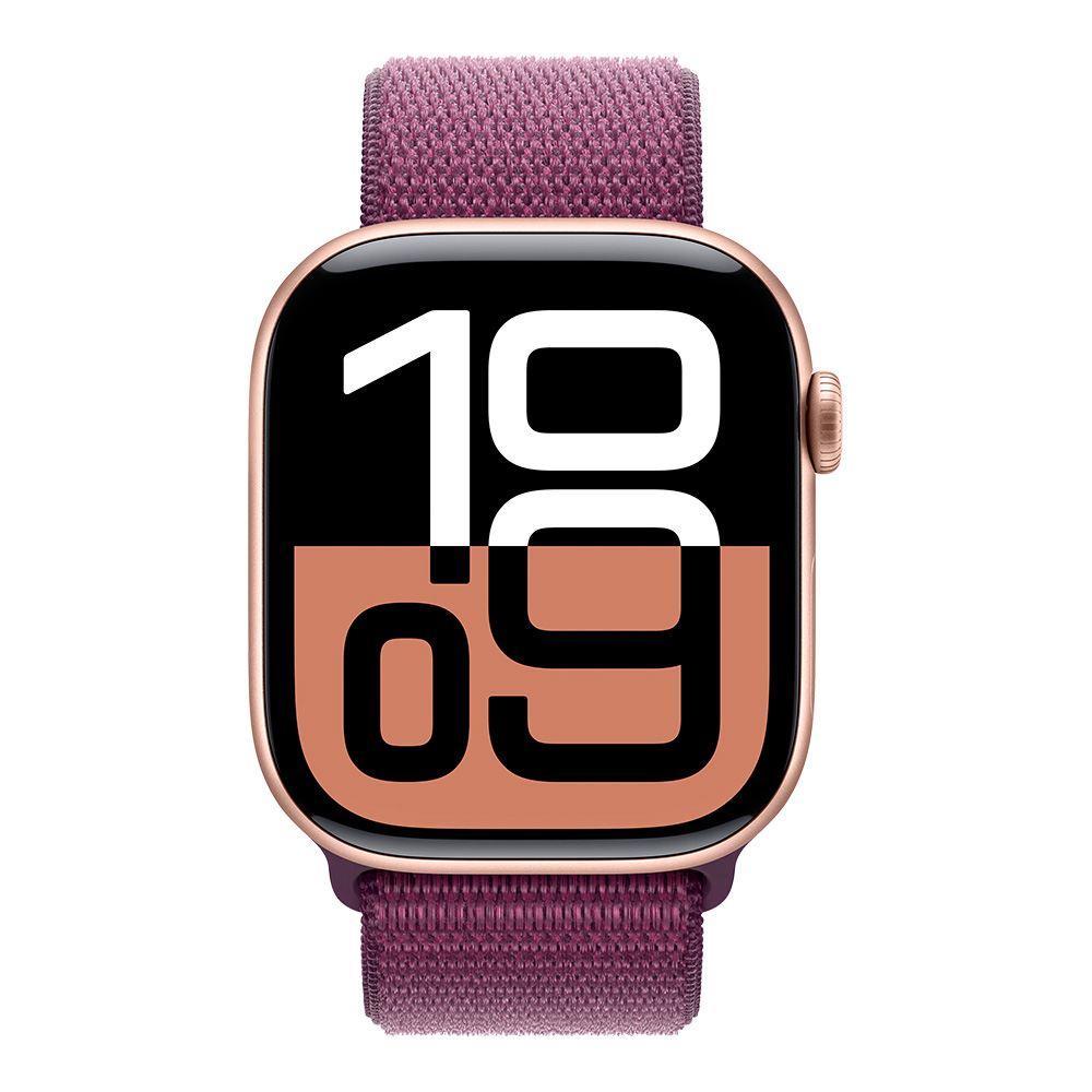 Apple Watch Series 10 GPS 46mm Rose Gold Aluminum Case with Plum Sport Loop