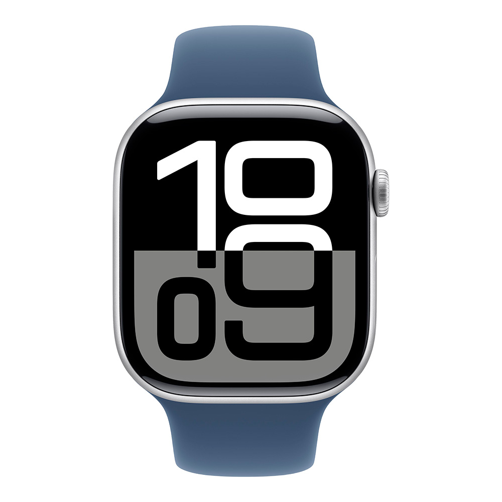 Apple Watch Series 10 GPS 46mm Silver Aluminum Case with Denim Sport Band S/M